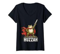 Donna Huzzah Frog Knight Funny Medieval Meme Sword Quote Maglietta con Collo a V