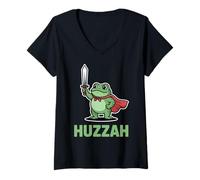 Donna Huzzah Rana Cavaliere Fantasy Ren Faire Jousting Spada Medievale Maglietta con Collo a V