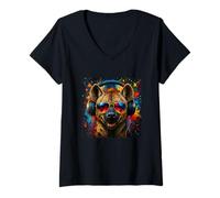 Donna Hyena - Occhiali da sole colorati con cuffie musicali Maglietta con Collo a V
