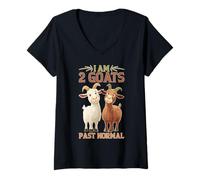 Donna I Am 2 Goats Past Normal Animal Farmer Joke Maglietta con Collo a V