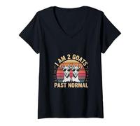 Donna I Am 2 Goats Past Normal Animal Farmer Joke -- Maglietta con Collo a V