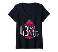 Donna I Am 43 Plus 1 Middle Finger Rosa Corona Donna 44° Compleanno Maglietta con Collo a V