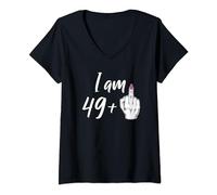 Donna I Am 49 Plus 1 dito medio Donne 50° compleanno Maglietta con Collo a V