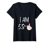 Donna I Am 58 Plus 1 dito medio per un 58° compleanno per le donne Maglietta con Collo a V