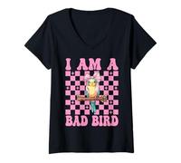 Donna I Am A Bad Bird Divertente Parrocchetto Pappagallo Ragazza Mamma Maglietta con Collo a V