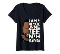 Donna I Am A Black Juneteenth King Melanin Bruh Padre Uomini Re Maglietta con Collo a V