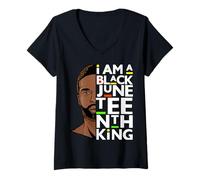 Donna I Am A Black Juneteenth King Melanin Bruh Padre Uomini Re Maglietta con Collo a V