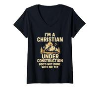 Donna I Am A Christian Under Construction God's Not Done Maglietta con Collo a V