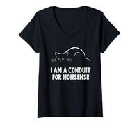 Donna I Am a Conduit for Nonsense, Lazy Cat Persona Maglietta con Collo a V