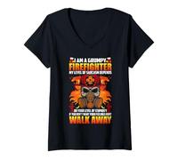 Donna I Am A Grumpy Firefighter Fireman Proud Firefighters Lovers Maglietta con Collo a V