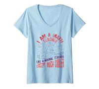Donna I Am A Math Teacher Frase Divertente per Insegnanti Maglietta con Collo a V