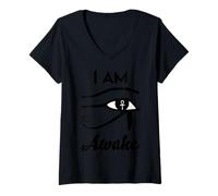 Donna I Am Awake- Horus Simbolo di Protezione Egiziano Terzo Occhio Egitto Maglietta con Collo a V