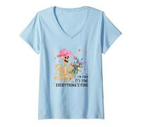 Donna I am Fine Everything is Funny Skeleton Cappello Western Rose Maglietta con Collo a V