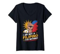 Donna I Am Not A Filipino For Nothing Orgoglio Pugno Sole Orgoglio Maglietta con Collo a V