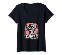 Donna I Am Proof There Is Life After Cancer Fighter Warrior |- Maglietta con Collo a V