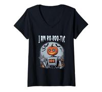 Donna I Am Ro Boo Tic Divertente Robot Zucca Halloween Spooky Maglietta con Collo a V
