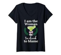 Donna I Am the Woman Too Drunk to Blame on Margarita Funny Tequila Maglietta con Collo a V