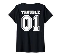 Donna I Am Trouble Bestie Segue Gli Sport dei Migliori Amici abbinati Maglietta con Collo a V