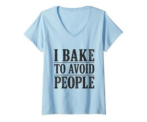 Donna I Bake To Avoid People Home Baking Bake Umorismo Maglietta con Collo a V