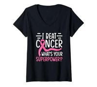 Donna I Beat Cancer Qual è il tuo superpotere? Maglietta con Collo a V