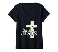 Donna I Believe in Jesus - Design Cristiano con Croce Maglietta con Collo a V