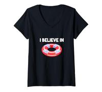 Donna I Believe in Pool Floaties Zattera Summer Party Ocean Water Fun Maglietta con Collo a V