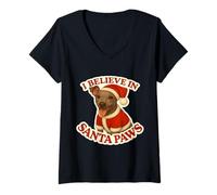 Donna I Believe in Santa Paws American Hairless Terrier Natale Maglietta con Collo a V