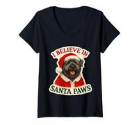 Donna I Believe in Santa Paws Bouvier des Flandres Dog Christmas Maglietta con Collo a V