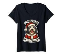 Donna I Believe in Santa Paws, Cane Collie Barbuto, Mamma, papà, Natale Maglietta con Collo a V