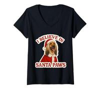 Donna I Believe in Santa Paws Cane Levriero Afgano Mamma papà Natale Maglietta con Collo a V