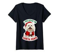 Donna I Believe in Santa Paws Coton de Tulear Cane Buon Natale Maglietta con Collo a V