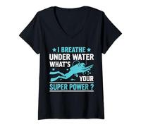 Donna I Breathe Under Water Funny Scuba Dive Diver Diving Maglietta con Collo a V