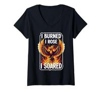 Donna I Burned I Rose I Soared Phoenix Rising Ashes Fire Bird Cool Maglietta con Collo a V