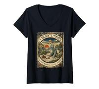 Donna I Bury Things Forse Piante Scheletro Giardino Ukiyo-e Art Maglietta con Collo a V