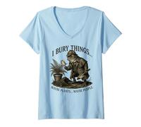 Donna I Bury Things Frog Detective Dark Humor Gardener Maglietta con Collo a V