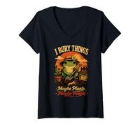 Donna I Bury Things Maybe Plants Forse People Funny Gardening Frog Maglietta con Collo a V