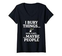 Donna I Bury Things Maybe Plants Maybe People Funny Frog Maglietta con Collo a V