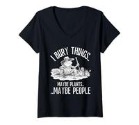Donna I Bury Things Maybe Plants Maybe People Funny Frog Retro Maglietta con Collo a V