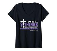 Donna I Can Do all Things Through Christ Epilessia Consapevolezza Viola Maglietta con Collo a V