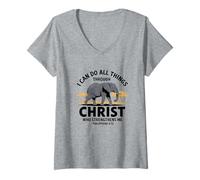 Donna I Can Do All Things Through Christ Maglietta con Collo a V