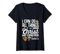 Donna I Can Do all Things Through Christ Philippians 4 13 Versetto Maglietta con Collo a V