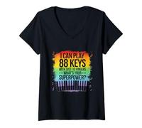 Donna I Can Play 88 Tasti Pianoforte Jazz Music Keyboard Player Compositore Maglietta con Collo a V