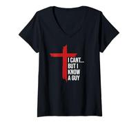 Donna I Can't But I Know Guy Mens Jesus Cross Minimalist Christian Maglietta con Collo a V