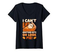 Donna I Can't Eat Another Bite Oh Look Pie Divertente Ringraziamento Cibo Maglietta con Collo a V