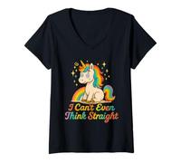 Donna I Can't Even Think Straight Cute Rainbow Unicorn Pride Graph Maglietta con Collo a V