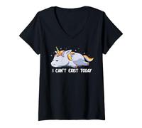 Donna I Can't Exist Today Sad Unicorn Sarcasmo Cute Art EduEly Maglietta con Collo a V