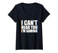 Donna I Can't Hear You I'm Gaming Glitch EDM Maglietta con Collo a V