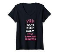 Donna i Can't Keep Calm I'm a Samoan Princess Cute Maglietta con Collo a V