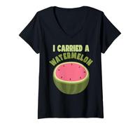 Donna I Carried a Watermelon Funny Summer Citazione Regalo Maglietta con Collo a V