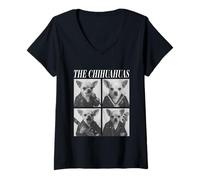 Donna I Chihuahua Musicisti Cani Musica Rock Emo Punk Band Maglietta con Collo a V